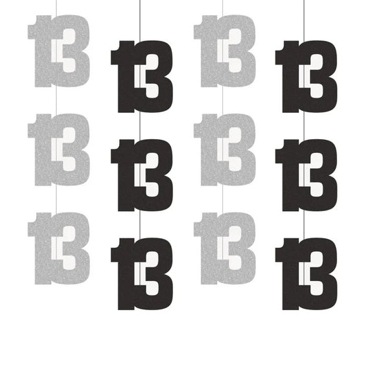 13th Birthday Black & Silver Hanging Strings