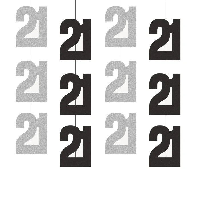 21st Birthday Black & Silver Hanging Strings