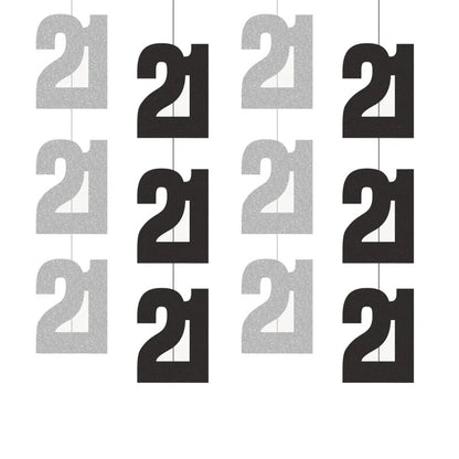 21st Birthday Black & Silver Hanging Strings