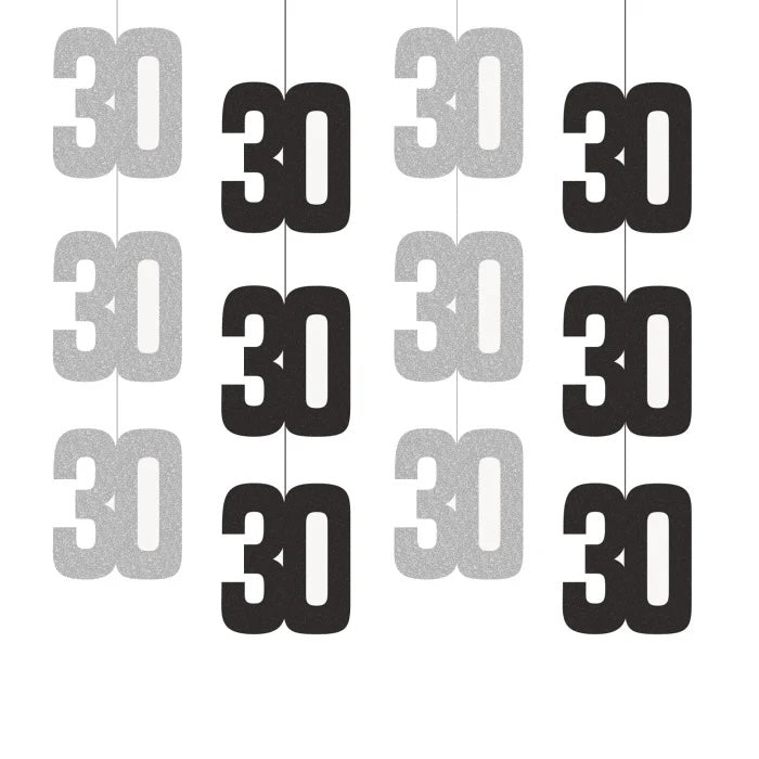30th Birthday Black & Silver Hanging Strings
