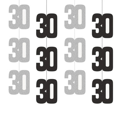 30th Birthday Black & Silver Hanging Strings
