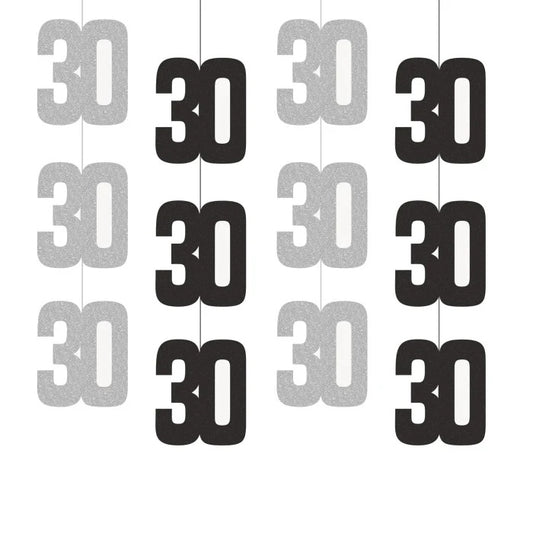 30th Birthday Black & Silver Hanging Strings