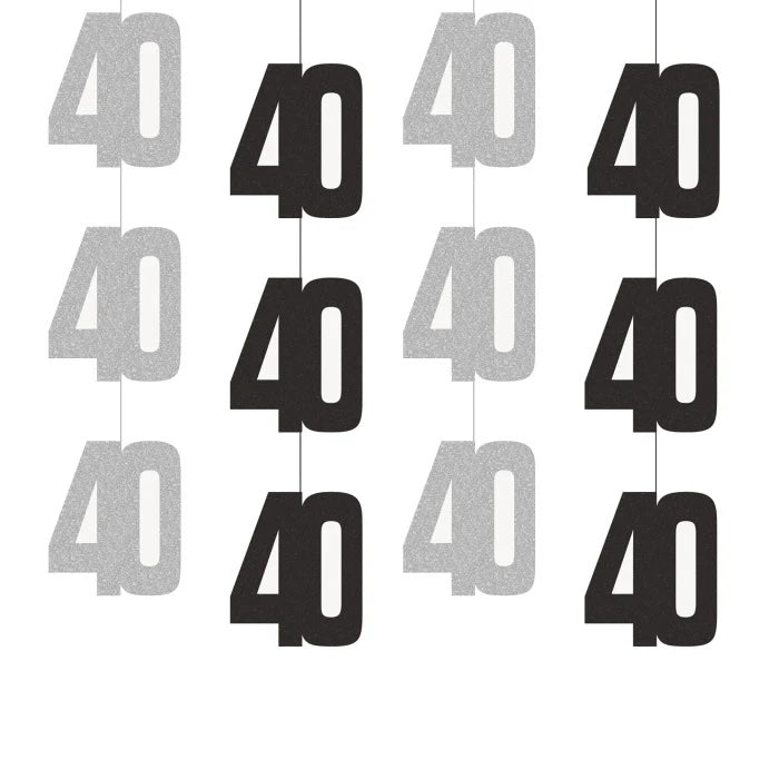 40th Birthday Black & Silver Hanging Strings