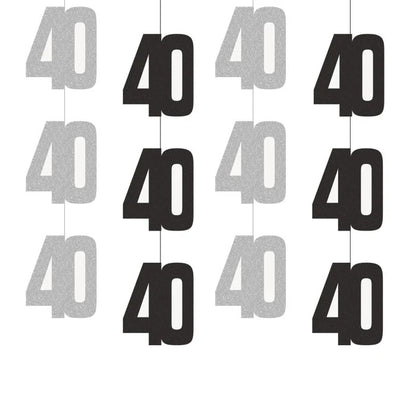40th Birthday Black & Silver Hanging Strings