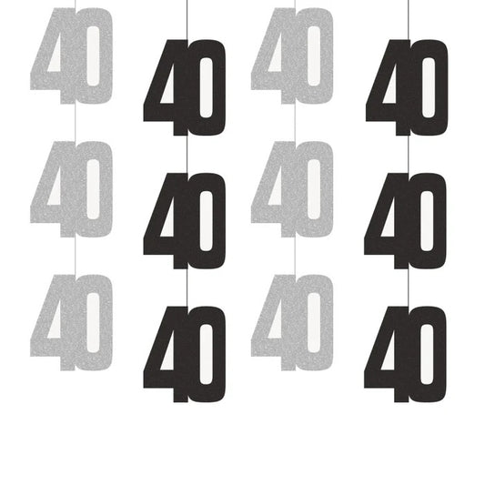 40th Birthday Black & Silver Hanging Strings