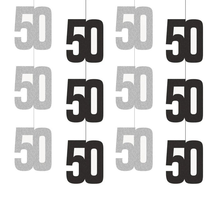 50th Birthday Black & Silver Hanging Strings