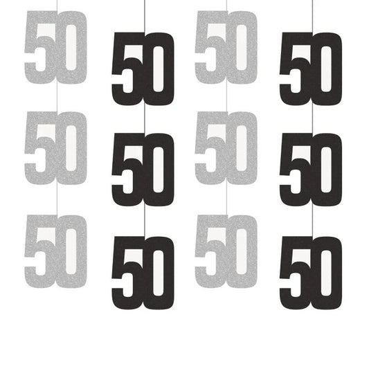 50th Birthday Black & Silver Hanging Strings