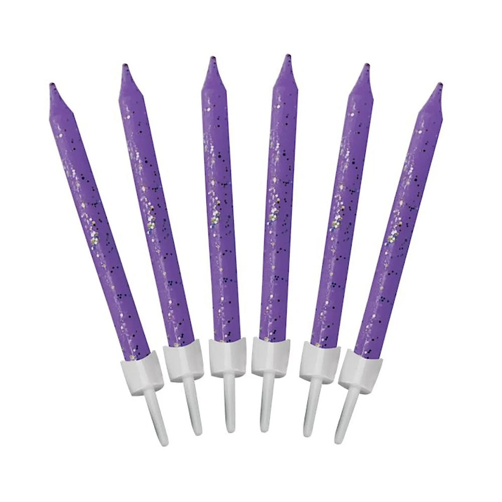 12 Purple Glitter Candles