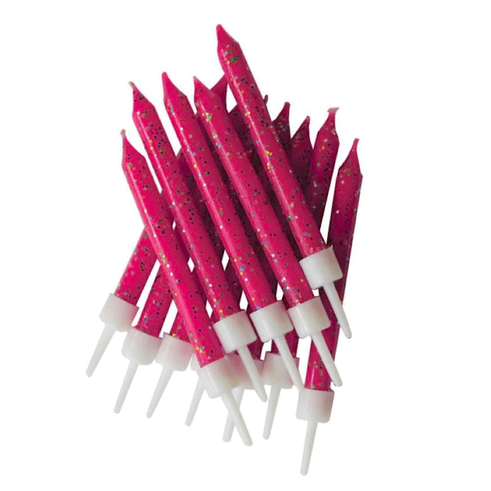 12 Fuchsia Glitter Candles