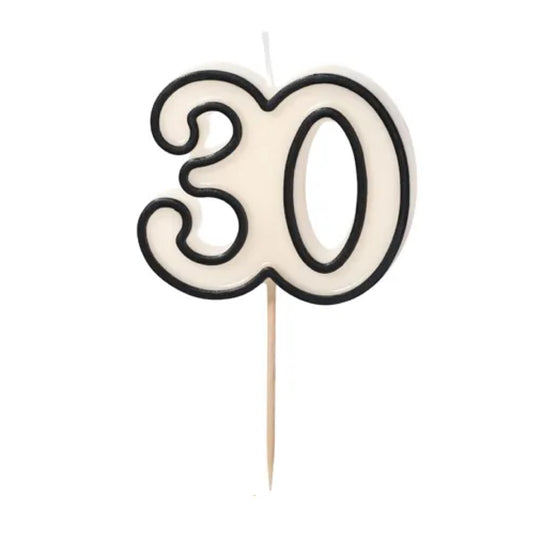 Black & White "30" Birthday Candle