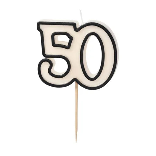 Black & White "50" Birthday Candle