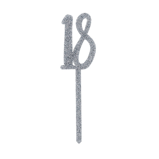 Silver Glitter "18" Acrylic Cake Topper