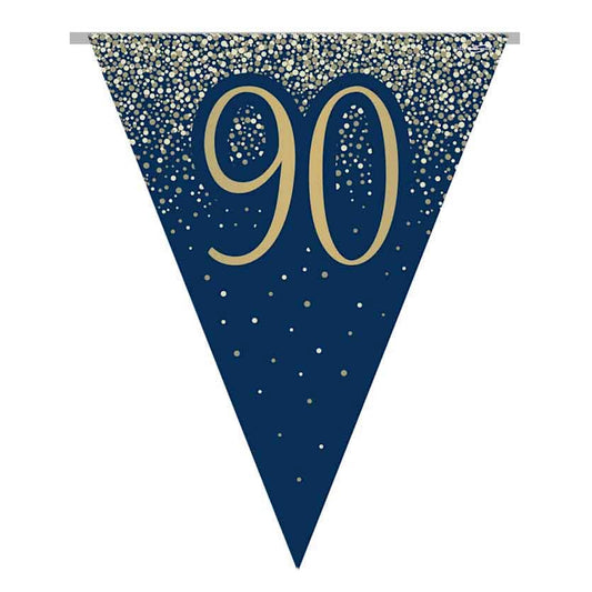 90th Birthday Navy Blue & Gold Bunting