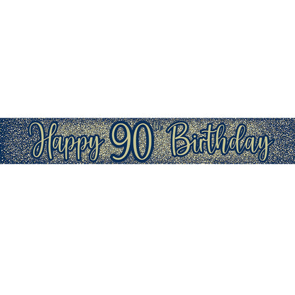 90th Birthday Metallic Glitz Blue & Gold Banner