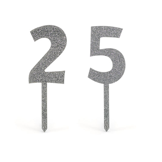 Silver 25 Glitter Cake Toppers