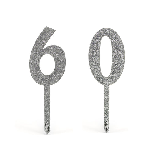 Silver 60 Glitter Cake Toppers