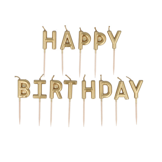 Gold Happy Birthday Candle Set