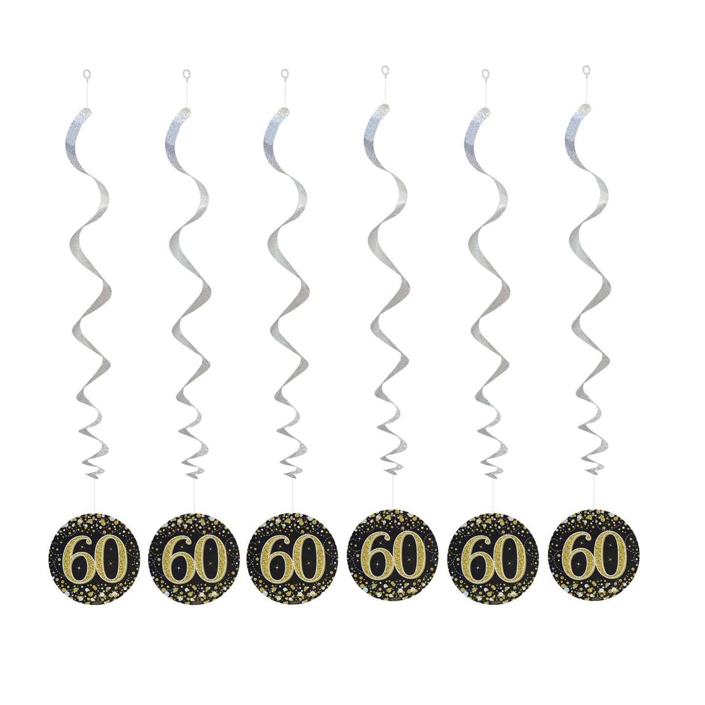60th Birthday Black & Gold Hanging Swirls