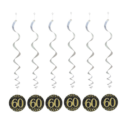 60th Birthday Black & Gold Hanging Swirls