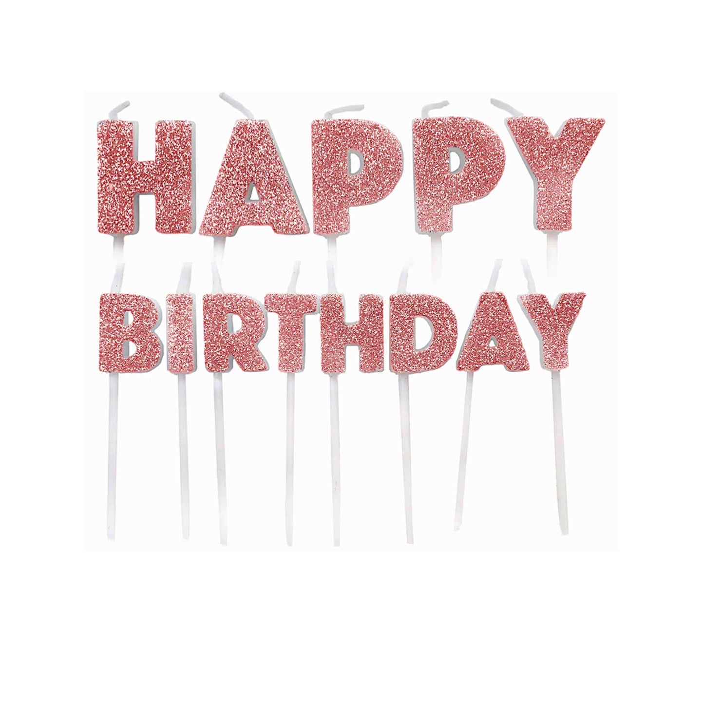 Rose Gold Glitter Happy Birthday Candle Set