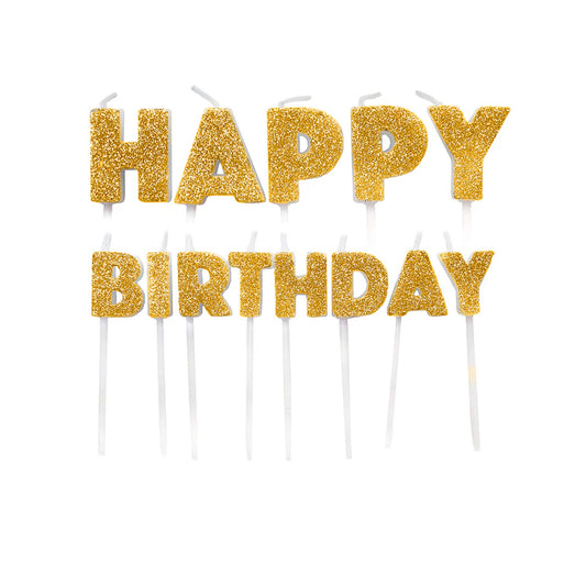 Gold Glitter Happy Birthday Candle Set