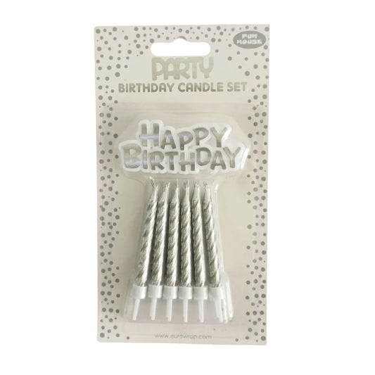 Silver Happy Birthday Candle Set