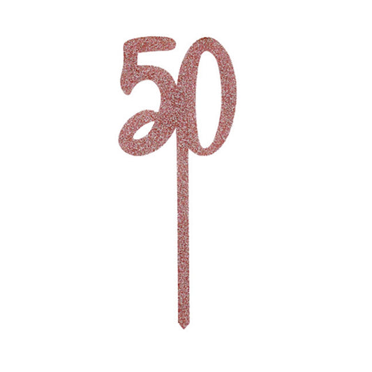 Rose Gold Glitter "50" Acrylic Cake Topper