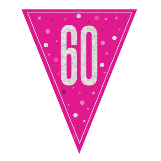 60th Birthday Pink Sparkling Bunting