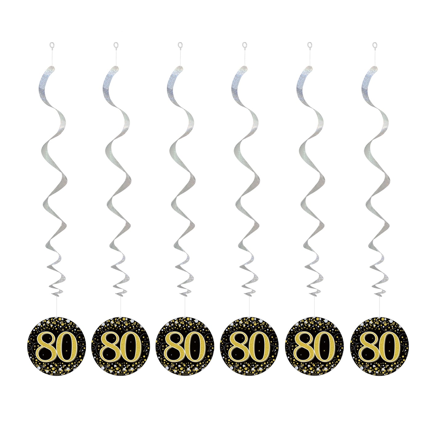 80th Birthday Black & Gold Hanging Swirls