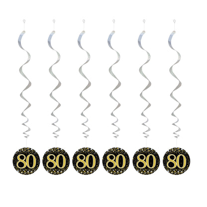 80th Birthday Black & Gold Hanging Swirls