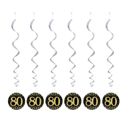 80th Birthday Black & Gold Hanging Swirls
