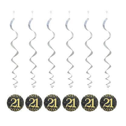 21st Birthday Black & Gold Hanging Swirls