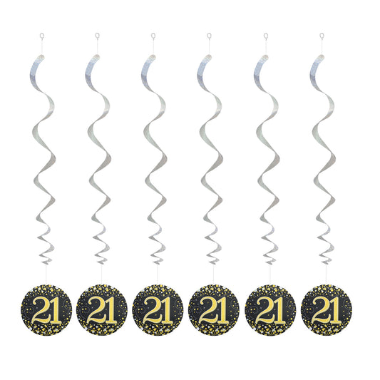 21st Birthday Black & Gold Hanging Swirls