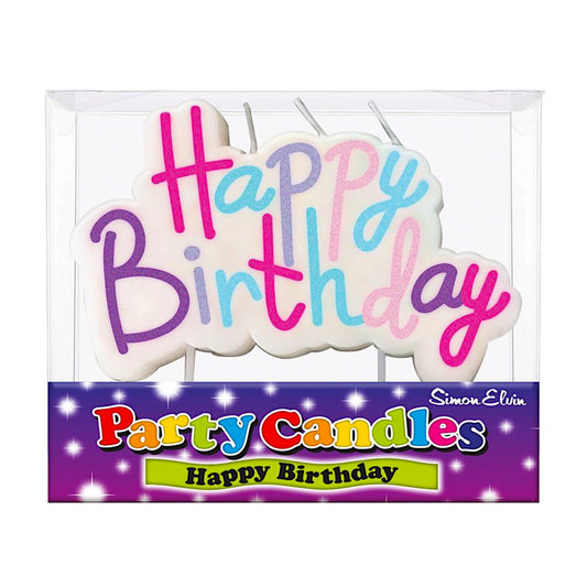 Pink, Purple & Blue Happy Birthday Block Candle