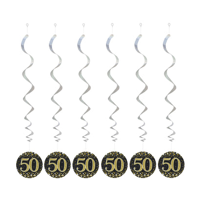 50th Birthday Black & Gold Hanging Swirls