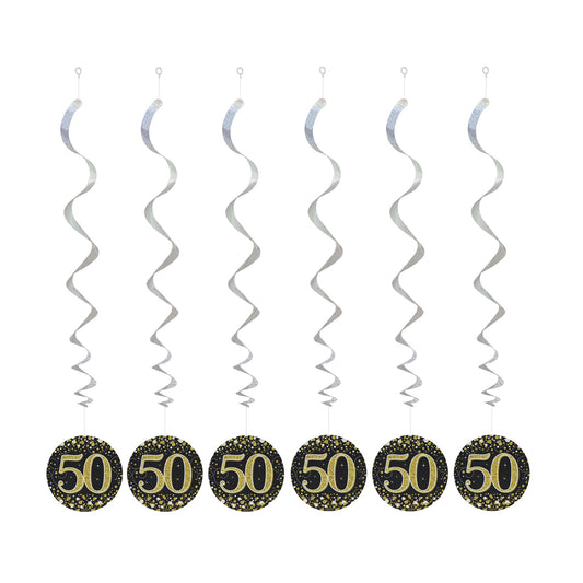 50th Birthday Black & Gold Hanging Swirls