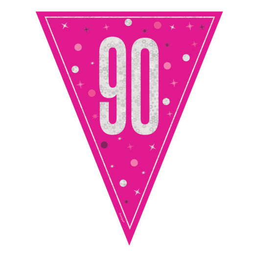 90th Birthday Pink Sparkling Bunting