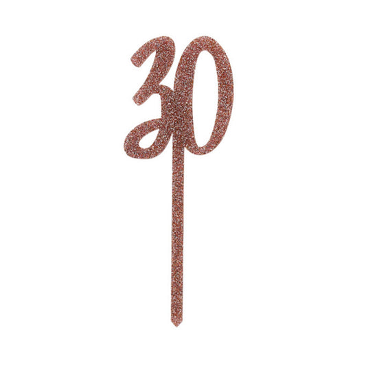 Rose Gold Glitter "30" Acrylic Cake Topper
