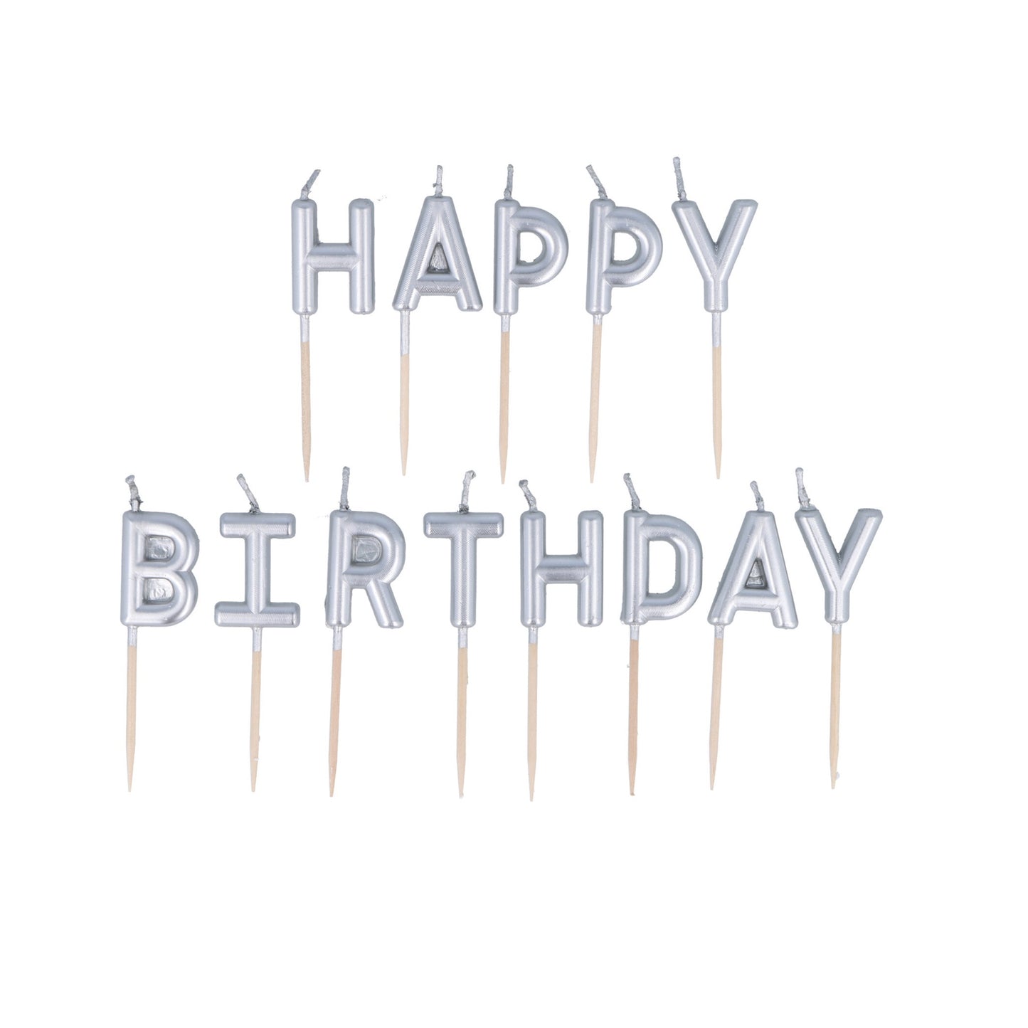 Silver Happy Birthday Candle Set