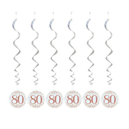 80th Birthday Rose Gold Hanging Swirls