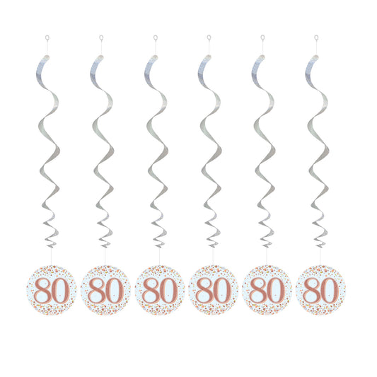 80th Birthday Rose Gold Hanging Swirls