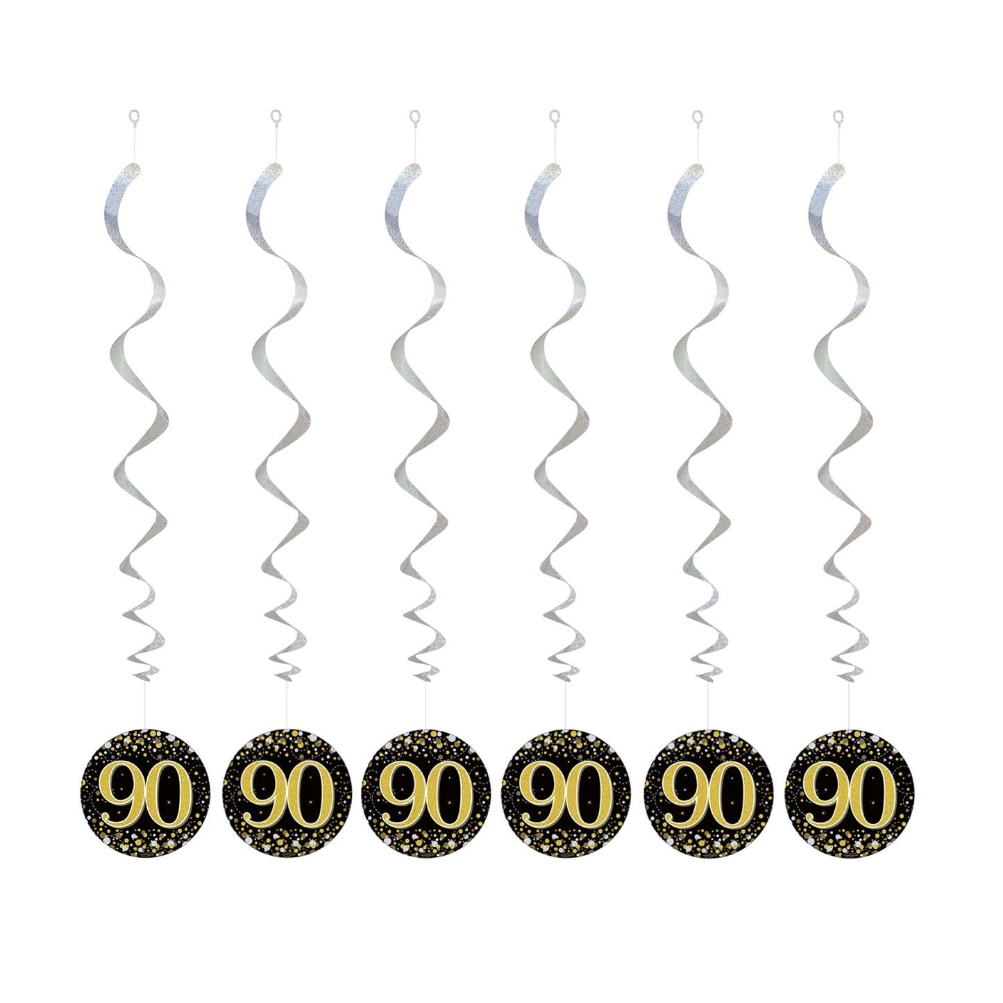 90th Birthday Black & Gold Hanging Swirls