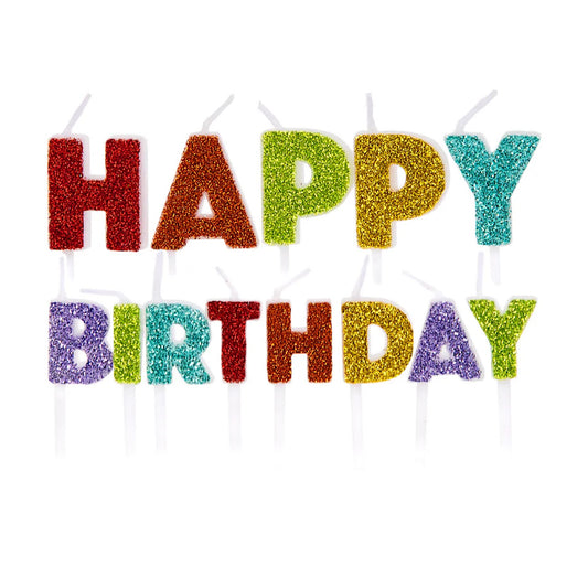 Rainbow Glitter Happy Birthday Candle Set