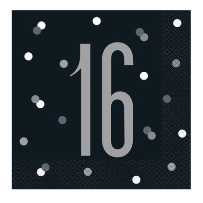 16th Birthday Black Napkins