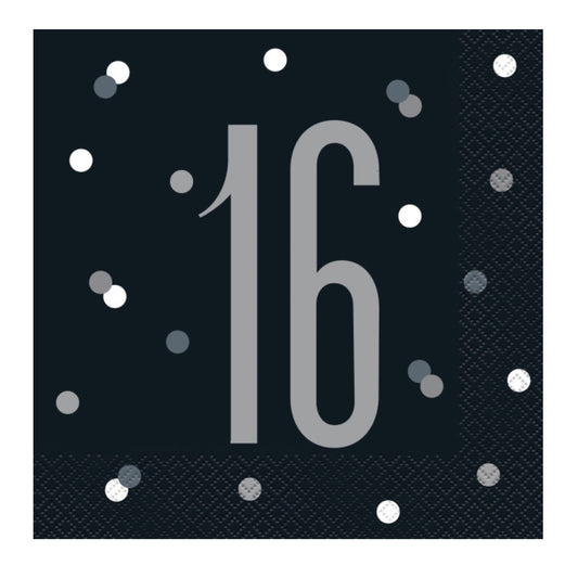 16th Birthday Black Napkins