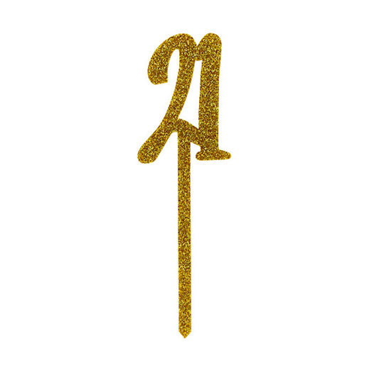 Gold Glitter "21" Acrylic Cake Topper