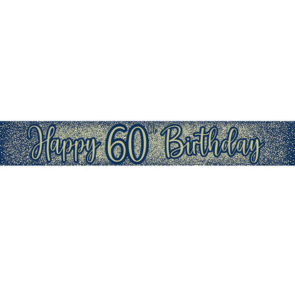 60th Birthday Metallic Glitz Blue & Gold Banner