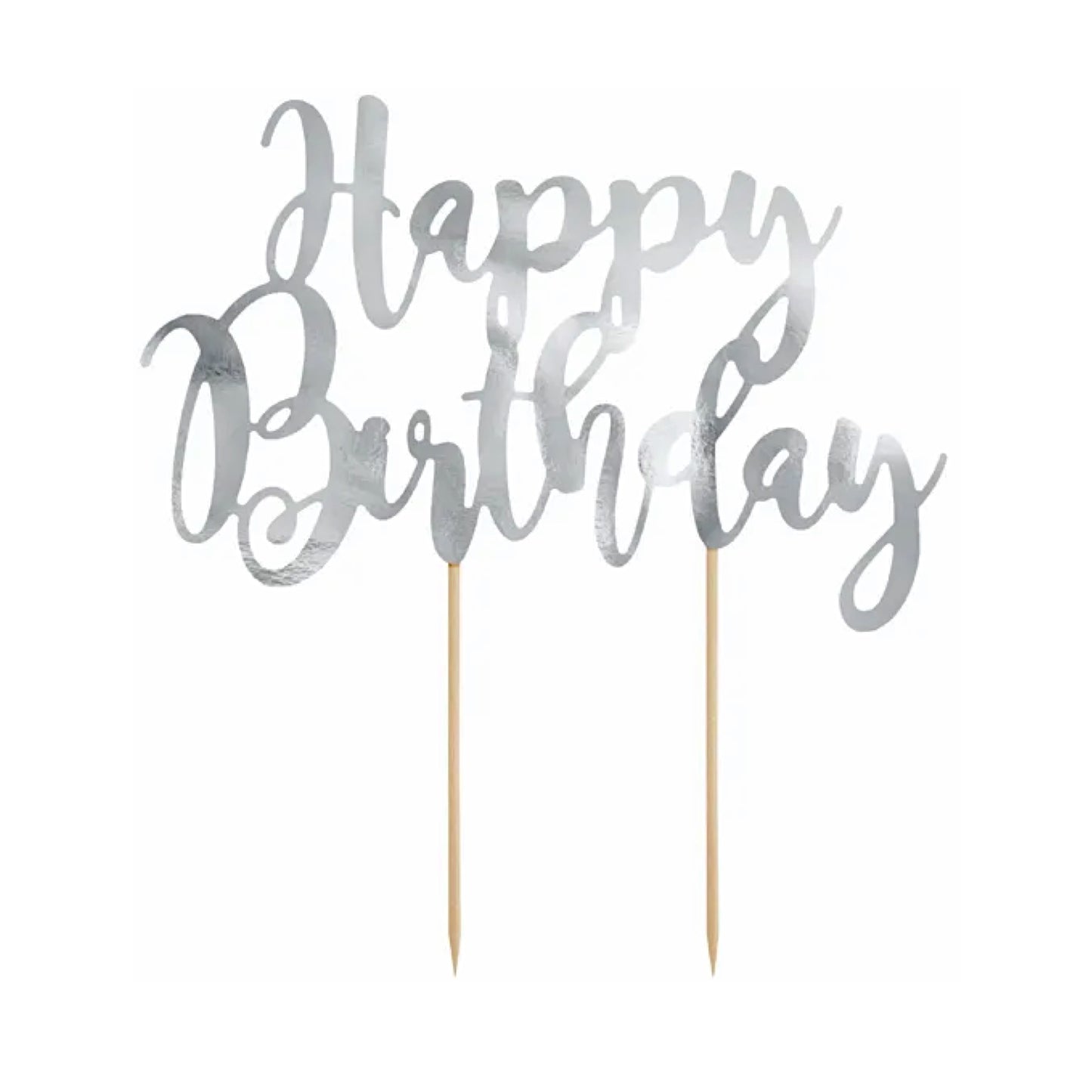 Silver Happy Birthday Cake Topper