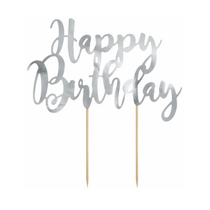 Silver Happy Birthday Cake Topper