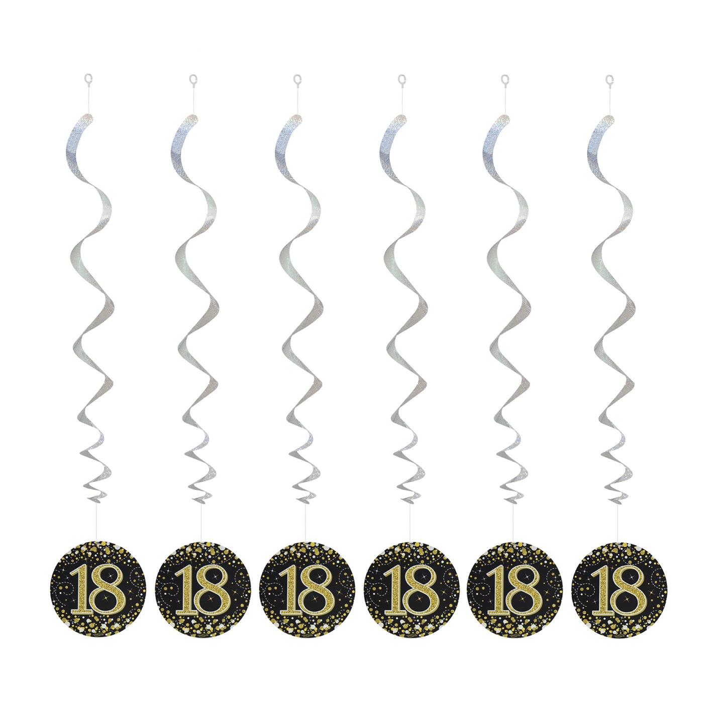18th Birthday Black & Gold Hanging Swirls
